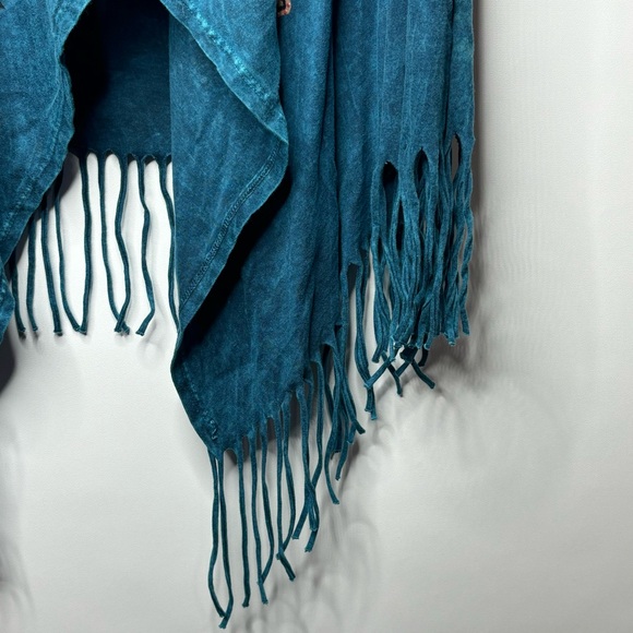 Vocal Turquoise Blue Rhinestone Studded Southwestern Fringe Open Vest - Picture 7 of 16